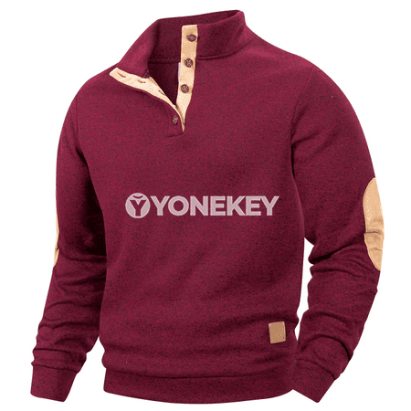 Erkekler üçin vintage Henley zipli ýyly köýnek, tizlikli ýeňlikli
