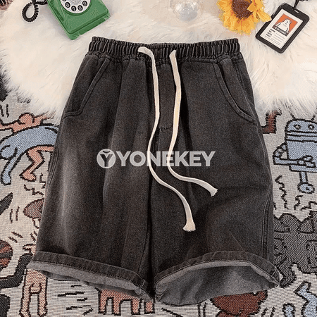 Erkekler üçin giň kesimli denim şortikleri, 2025 vintage stil