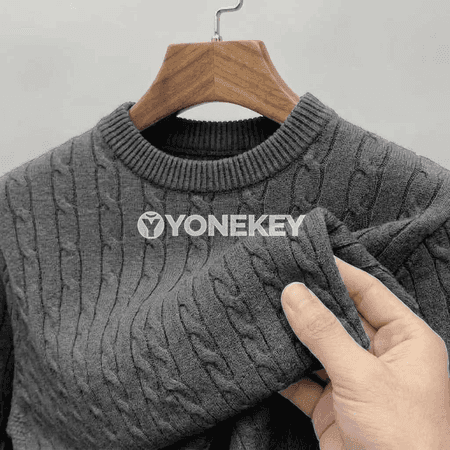 Erkekler üçin ýyly dokalan switer, gündelik crew neck ýeňli örme model