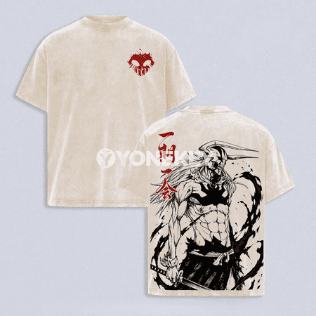 Kurosaki Ichigo stilindäki erkek-gyzlar üçin vintage köýnek, gysga ýeňli
