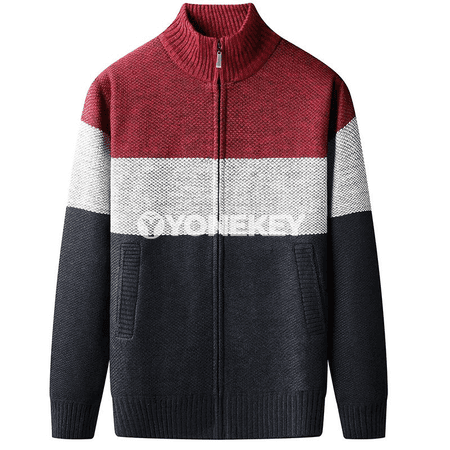 Erkekler üçin gyş ýyly fleece kardigan, zipli, dik boýunly