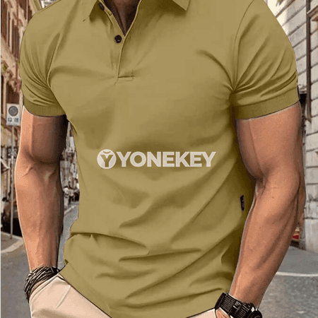Erkekler üçin ýeke reňkli gysga ýeňli polo köýnek, gündelik stil