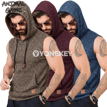 Erkekler üçin ýeňil ýeňsiz kapýuşonly sport switeri