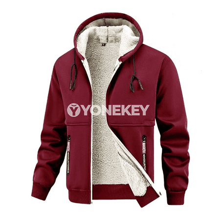 Erkekler üçin kapüşonly ýyly kurtka, fleece içli, gyş üçin