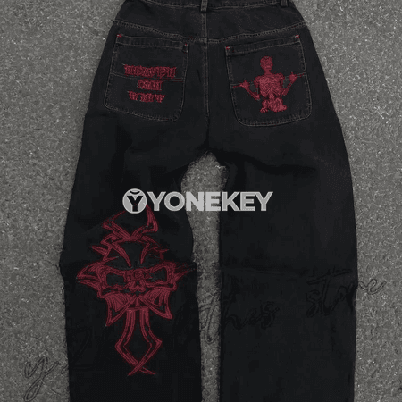 Erkekler üçin grafiti ýazgyly giň jeans balak, gündelik stil