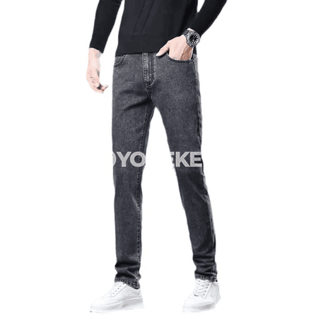 Erkekler üçin dar kesimli gara-çal denim jinsy balaklar