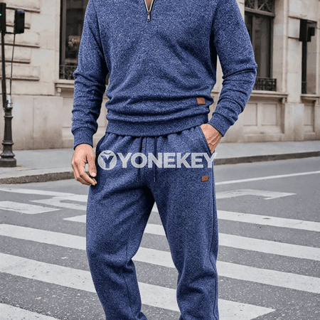 Erkekler üçin ýeňil sport eşigi, stand boýunly, ýarym fermuarly