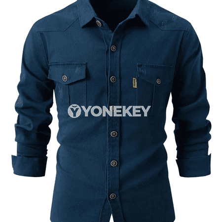 Erkekler üçin pagta denim köýnek, uzyn ýeňli, amatly gündelik stil