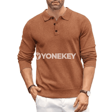 Erkekler üçin ýyly polo switer, düwmejikli, gündelik stil