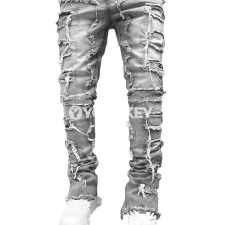 Erkekler üçin elastik belli giň göwüşli jeans balaklar