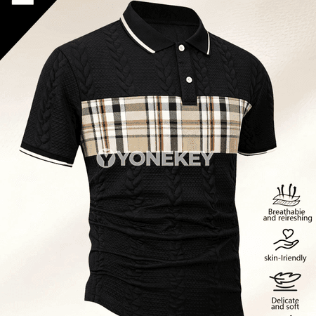 Erkekler üçin dem alýan polo futbolka, jakard dokma, ýeňil we sypaýy stil