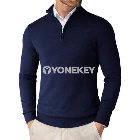 Erkekler üçin ýarym zip ýeňil örme switer, dar kesim, şäher görnüşi