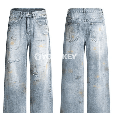 Erkekler üçin giň kesimli gündelik jeans jalbar