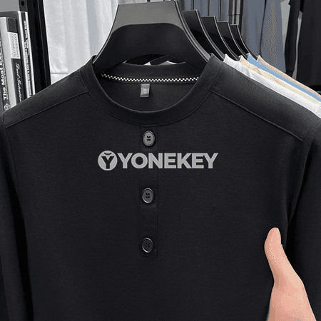 Erkekler üçin uzyn ýeňli Henley boýun lyža ýeňil köýnek