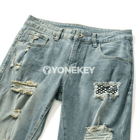 Erkekler üçin gönü kesimli denim jeans balaklar, gündelik stil