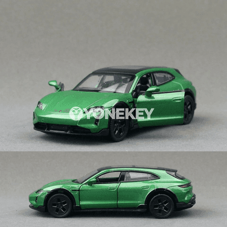 Porsche Taycan Turbo S 1:36 metal awtoulag modeli, sesli we ýagtyly