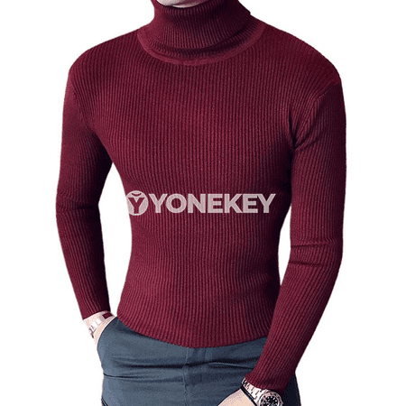 Erkekler üçin turtlenek ýeňli trikotaž sviter, rahat we ýyly