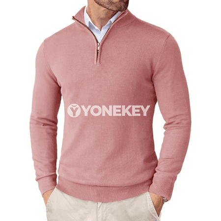 Erkekler üçin ýarym zip ýeňil örme switer, dar kesim, şäher görnüşi