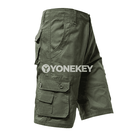 Erkekler üçin giň jübi ly cargo şortikler, tomusky, KHAKI we ýaşyl