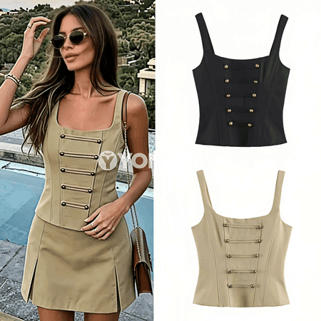 Aýal-gyzlar üçin Y2K duble-breasted korset top, ýeňsiz