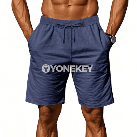 Erkekler üçin ýeňil tomus şorty, pambyk-lyýnli sport modeli