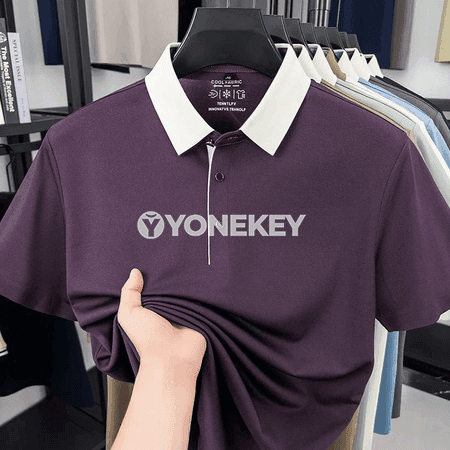 Erkekler üçin reňk blokly polo köýnek, çalt gurajak ýeňil material