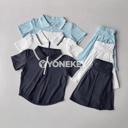 Aýallar üçin 2 bölek sport toplumy, polo stilindäki streçli forma