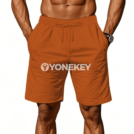 Erkekler üçin ýeňil tomus şorty, pambyk-lyýnli sport modeli