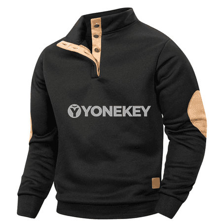 Erkekler üçin vintage Henley zipli ýyly köýnek, tizlikli ýeňlikli