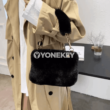 Zenanlar üçin ýyly tüýli moda sumka, zynjyrly egnsumka
