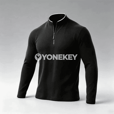Erkekler üçin mandarin ýakaly ýarym zip uzyn ýeňli polo köýnek