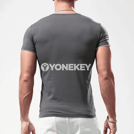Erkekler üçin gysga ýeňli, slim fit, gündelik futbolka