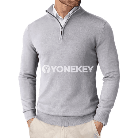 Erkekler üçin ýarym zip örme switer, ýeňil dar kesim, gündelik