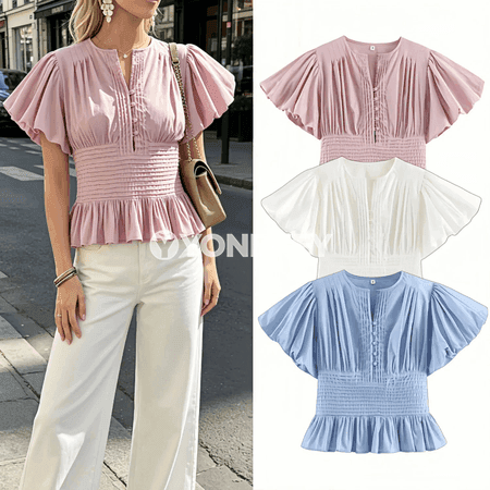 Zenanlar üçin ýazky ýeňli bluzka, ýeňil we elegan stil