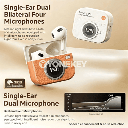 Bluetooth TWS nauşnikler, retro kamera görnüşli, HiFi bass, çalt ses