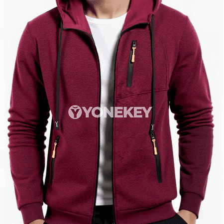 Erkekler üçin ýyly kapşonly zip-up penjek, ýumşak içlikli