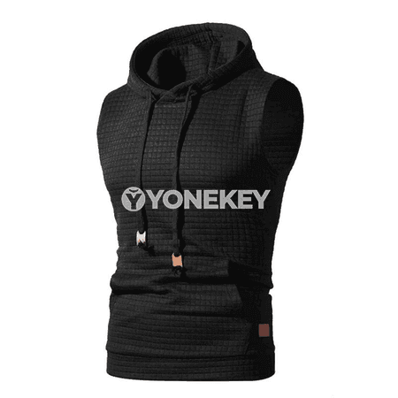 Erkekler üçin ýeňil kapşonly sport maýkasy, fermuarly, ýeňsiz