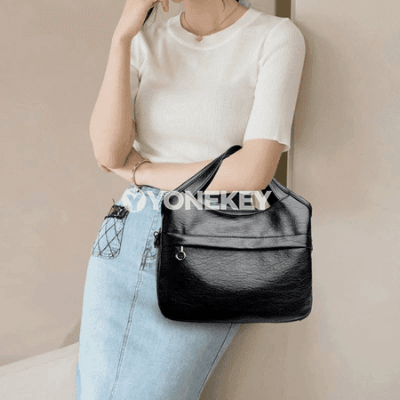 Zenanlar üçin vintage egin sumkasy, deri görnüşli elegant model