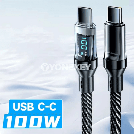 NNBILI 6A USB-A to Type-C LED displeýli çalt zarýad kabeli, 120W