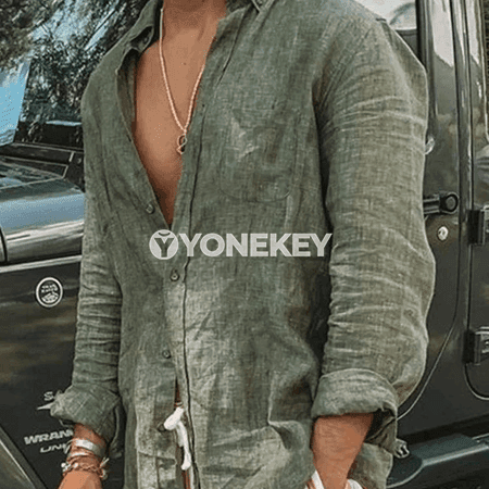 Erkekler üçin uzyn ýeňli ýaz-tomus gündelik giň köýnek