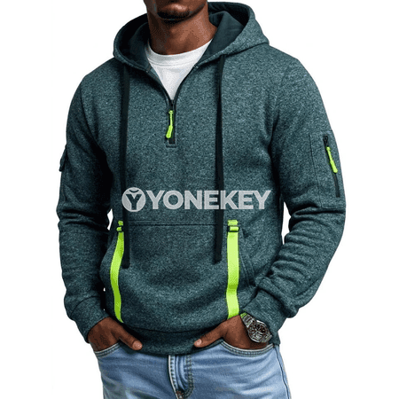 Erkekler üçin kapýuşonly ýyly sweatshirt, fermuarly, güýz-gyş üçin