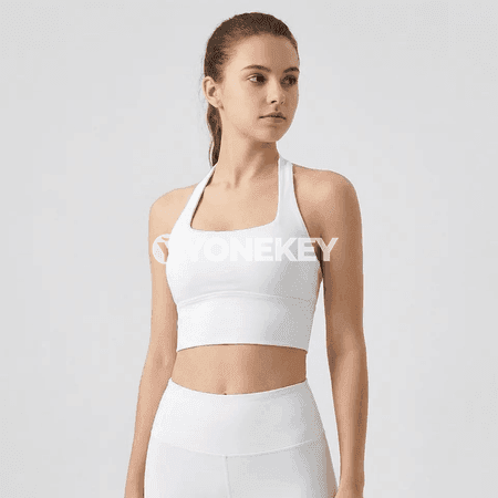 Aýal sporty bra: ýokary goldawly, arka açyk, ýoga we fitnes üçin