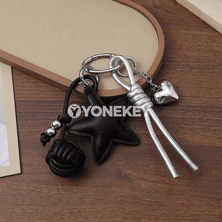 Ýüplükli ýyldyz görnüşli sumka asgysy — deri stilindäki açar brelok