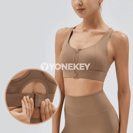 Aýallar üçin öňü ýapluly sazlanýan sport bra, ylgaw we ýoga üçin