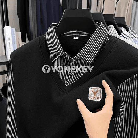Erkekler üçin iki gat görnüşli ýyly uzyn ýeňli polo futbolka
