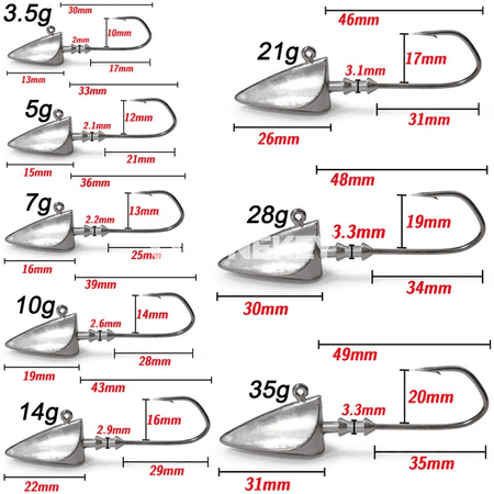 5 sany metal jig head çeňňekleri, dürli agramly balyk üçin