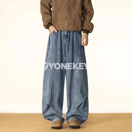 Erkekler üçin giň kesimli, ýokary billi denim jeans şortik