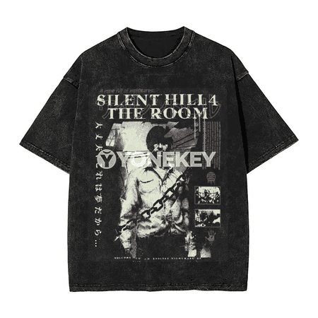 Washed Horror Silent Hill uniseks grafiki futbolka, rahat stil
