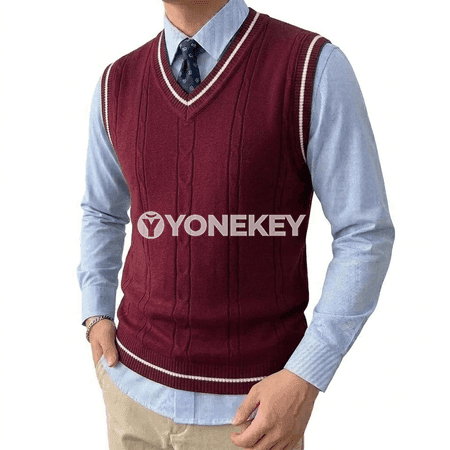 Erkekler üçin V boýun ýeňsiz örme switer jilet