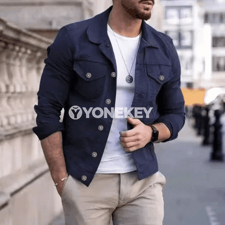 Erkekler üçin denim kurtka, klassik slim kesim, gündelik stil